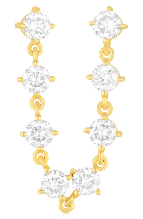 Ef Collection Single Diamond Double Stud Chain Drop Earring