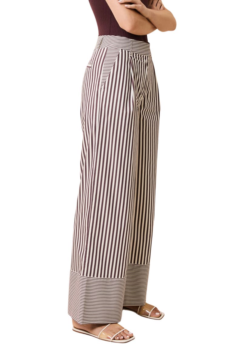 Marnie Stripe Wide Leg Cotton Blend Pants, Alternate, color, RAISIN BROWN / BRULE