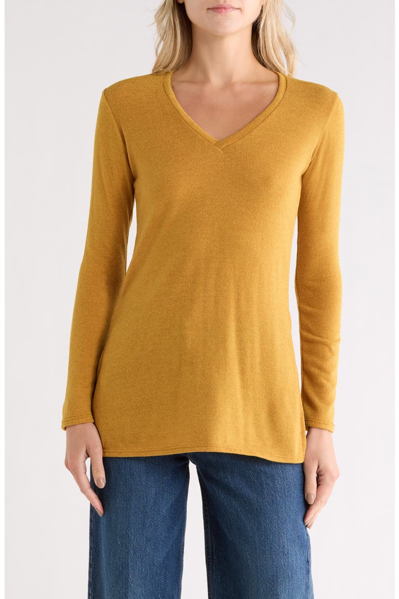 V-Neck Tunic Sweater, Main, color, MUSTARD