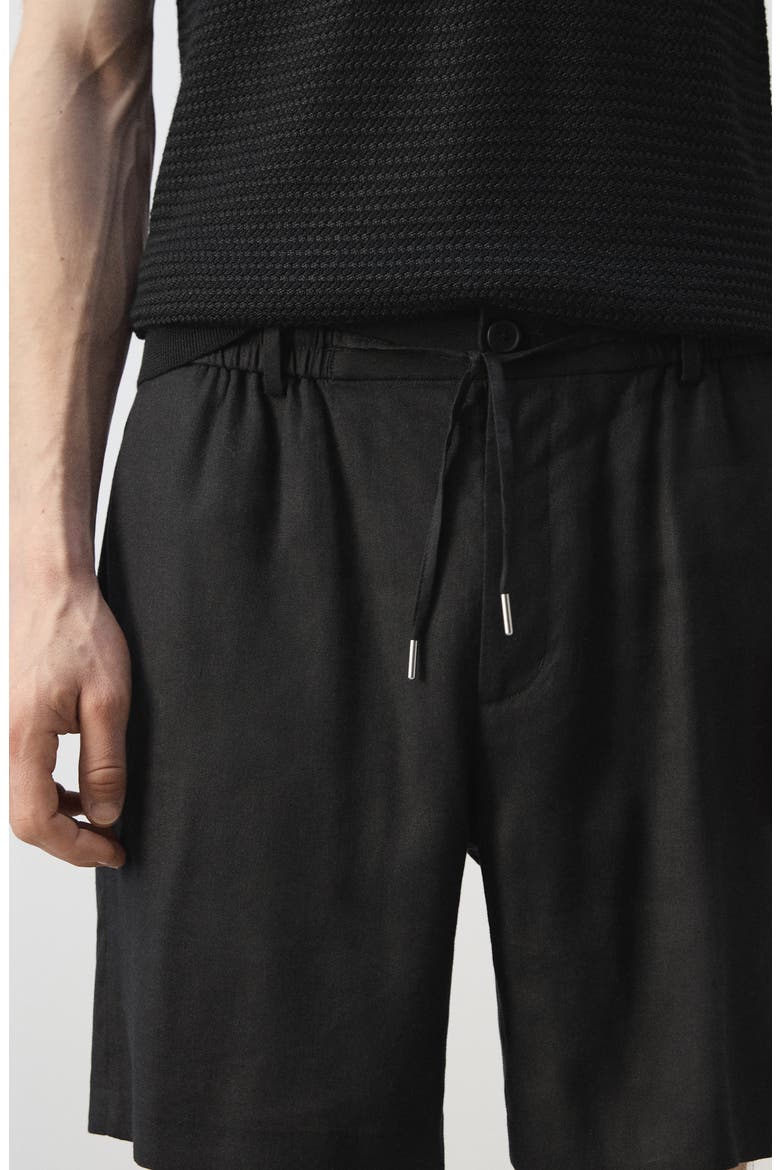 Flat Front Linen Blend Drawstring Bermuda Shorts, Alternate, color, BLACK