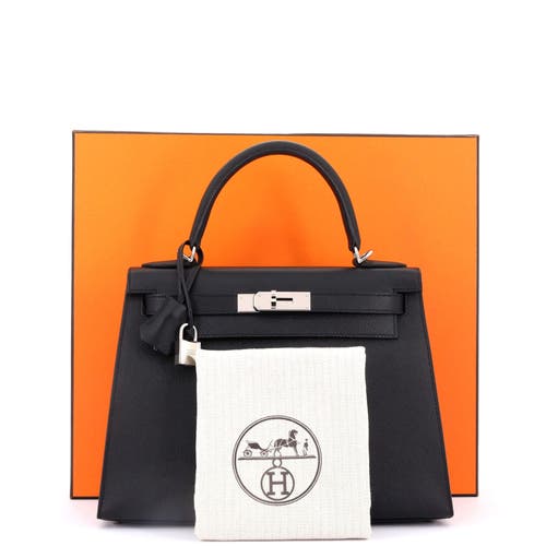 Pre-owned Hermes  Hermes Kelly Handbag Black Epsom With Palladium Hardware 28 In Black