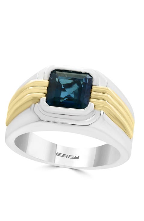 London Blue Topaz Statement Ring in Sterling Silver & 14K Yellow Gold
