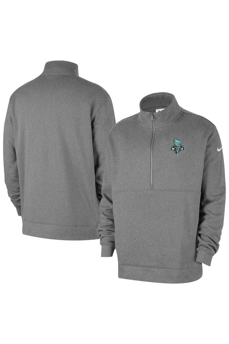 Men's Nike  Heather Gray New York Liberty React Club Half-Zip Pullover, Alternate, color, Heather Gray