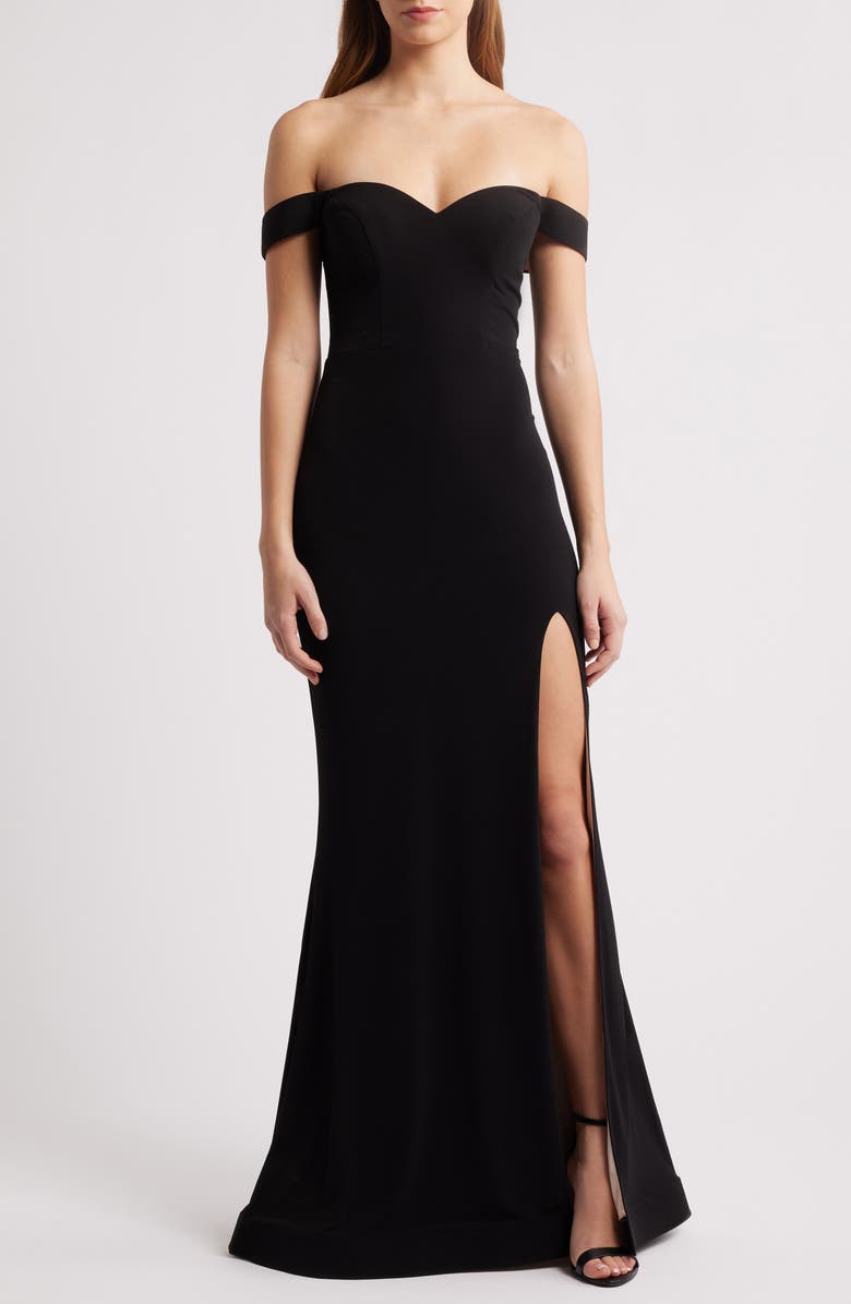 CITY STUDIO Off the Shoulder Trumpet Dress, Main, color, 