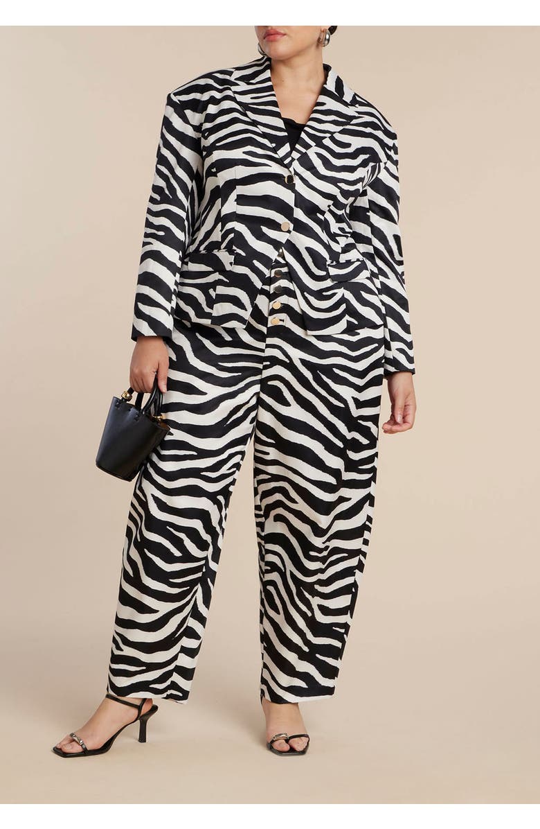 ELOQUII Nipped Waist Zebra Print Blazer, Alternate, color, Zebra Spotted