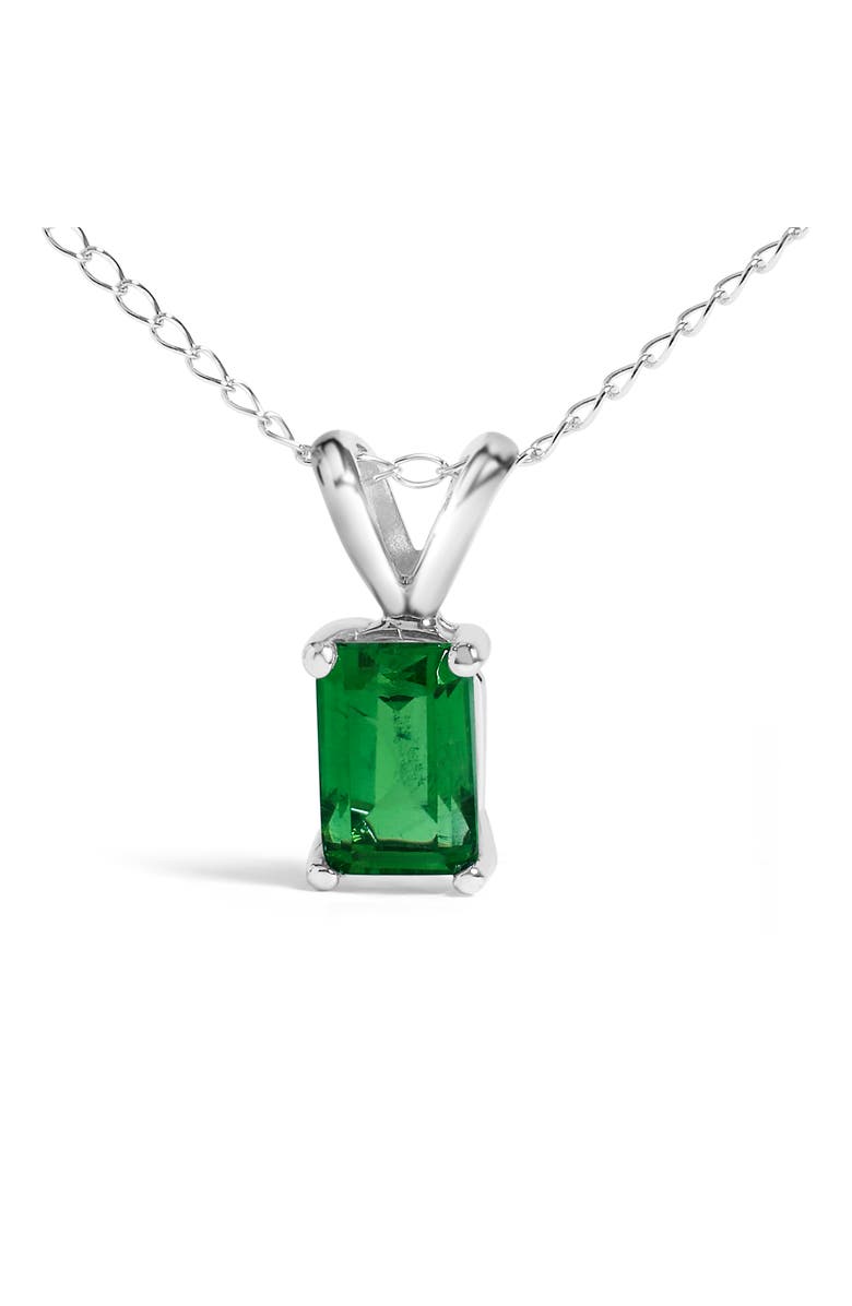 Haus of Brilliance 14K Gold 6x4MM Emerald Cut Gemstone Solitaire Pendant Necklace, Alternate, color, Green Emerald | White
