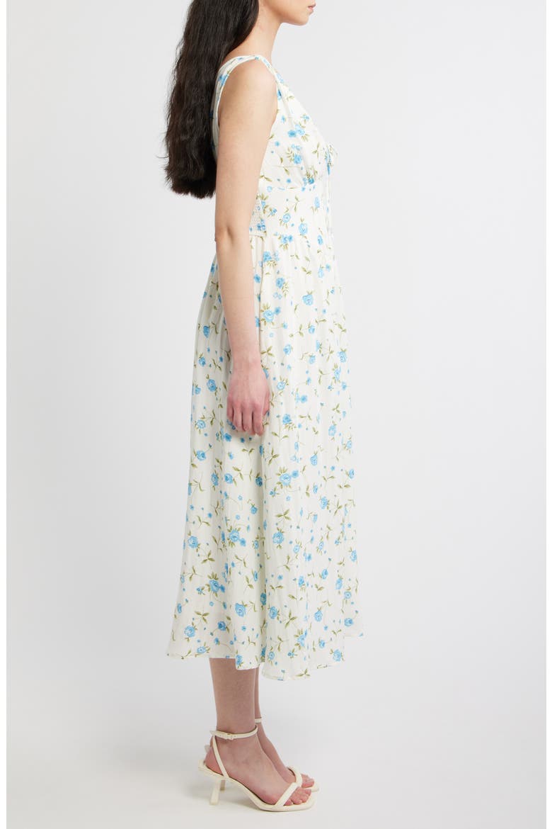 Floral Print Sleeveless Midi Dress, Alternate, color, IVORY/BLUE