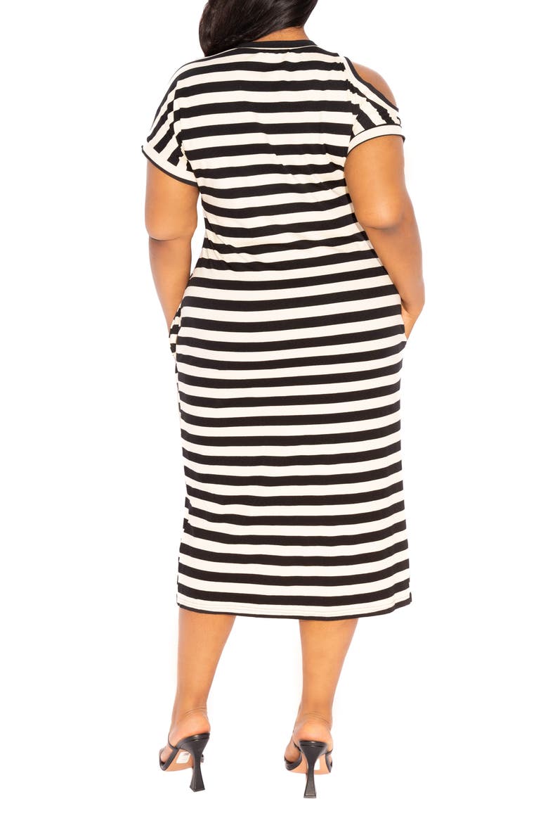 Stripe Cold Shoulder T-Shirt Dress, Alternate, color, BLACK STRIPE