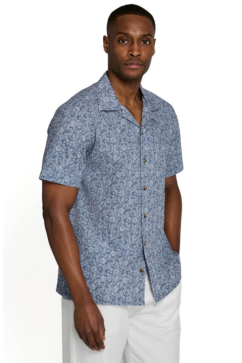 Floral Vine Short Sleeve Seersucker Camp Shirt, Alternate, color, NAVY