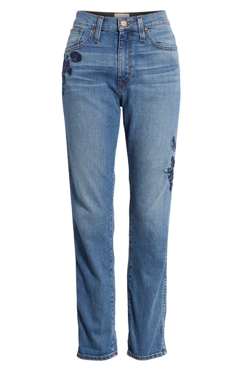 Caslon<sup>®</sup> Arden High Waist Embroidered Boyfriend Jeans, Alternate, color, 