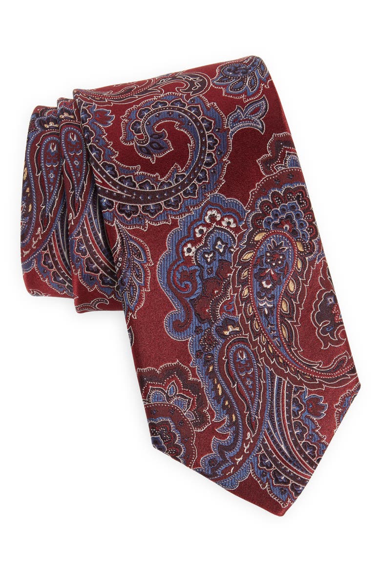 Silk Paisley Tie, Main, color, PINK/RED