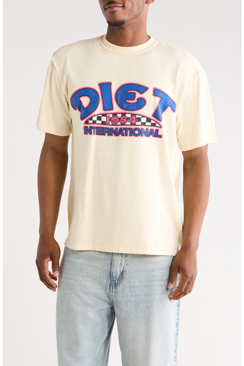 Diet International Graphic T-Shirt, Main, color, ANTIQUE WHITE/ BLUE