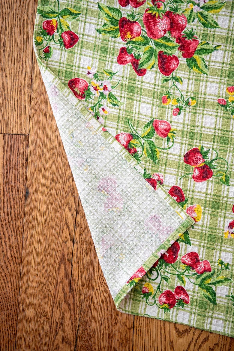 Strawberry Gingham Tea Towels, Set of 2, Alternate, color, Green