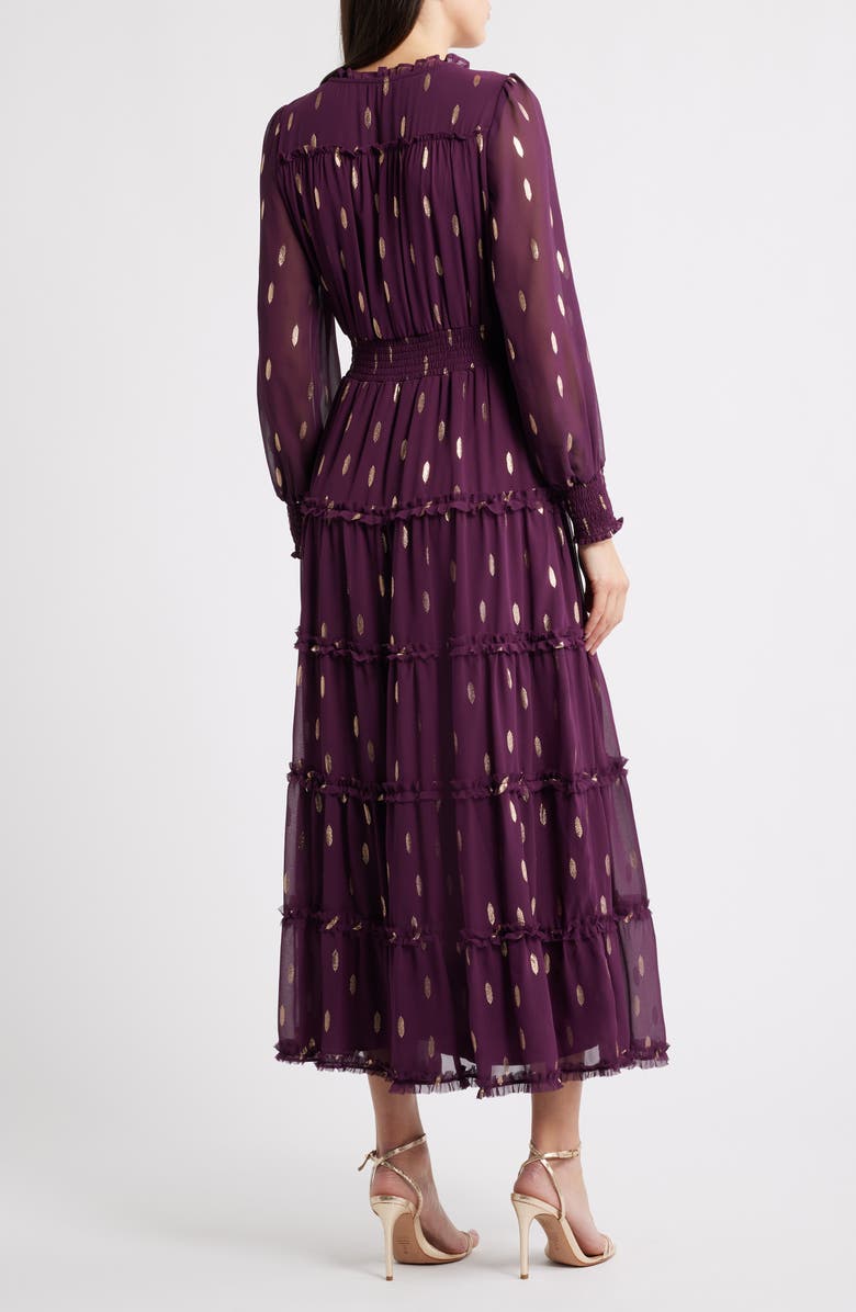 Halogen<sup>®</sup> Metallic Fleck Long Sleeve Tiered Dress, Alternate, color, Merlot