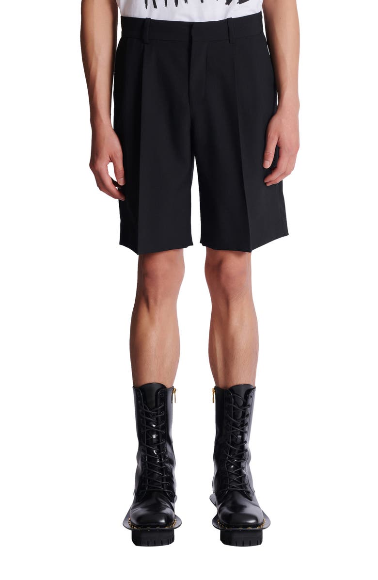 Balmain Wool darted Bermuda shorts, Alternate, color, Black