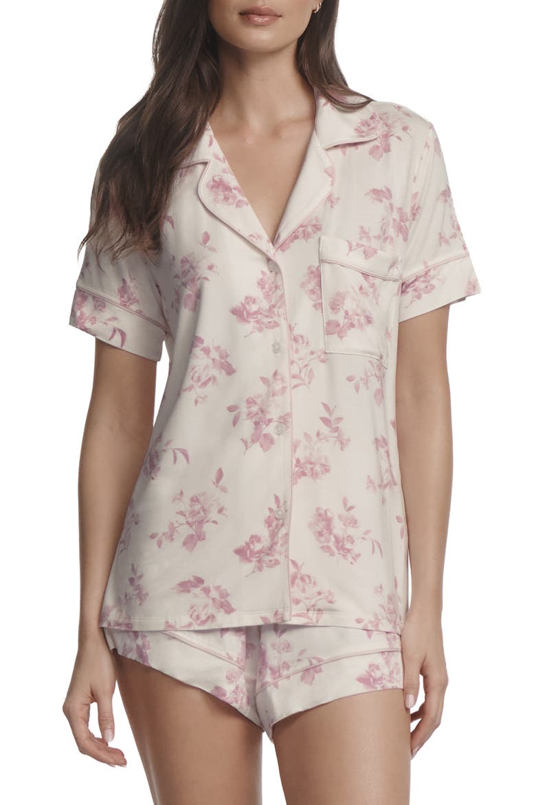 Gisele Printed Relaxed Jersey Knit Short Pajamas, Main, color, ROSE GARDEN CAMEO PINK/PALE PI