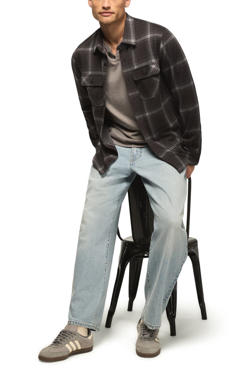 Plaid Brushed Knit Button-Up Overshirt, Alternate, color, RED MULTI