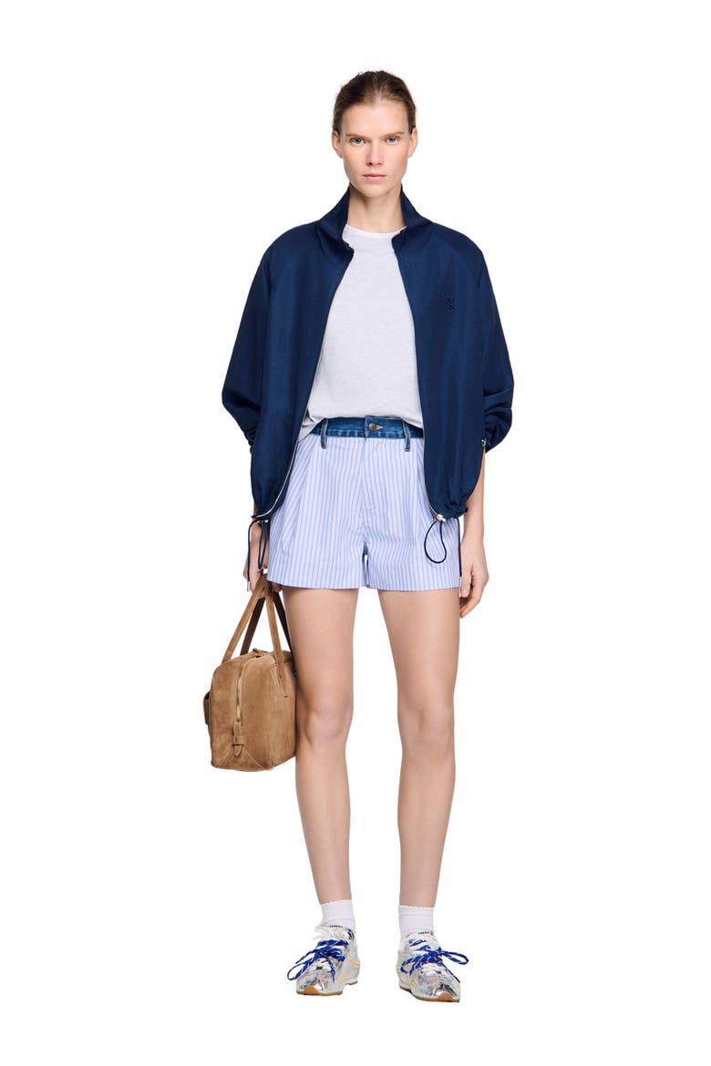Striped shorts with denim details, Alternate, color, Blue / green