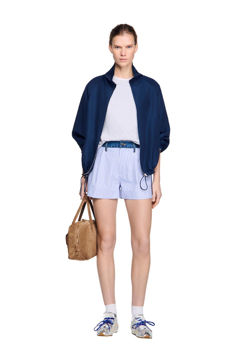 SANDRO Striped shorts with denim details, Alternate, color, Blue / Green