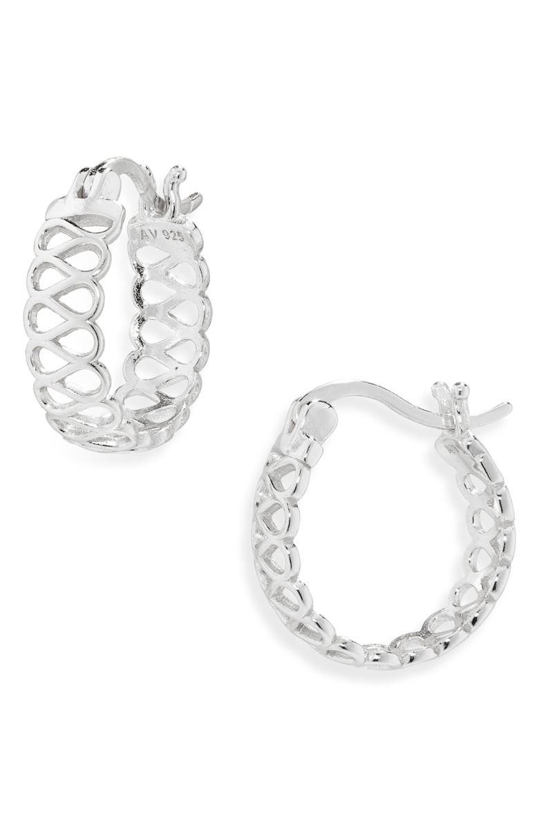 ARGENTO VIVO Infinity Filigree Huggie Hoop Earrings, Main, color, Silver