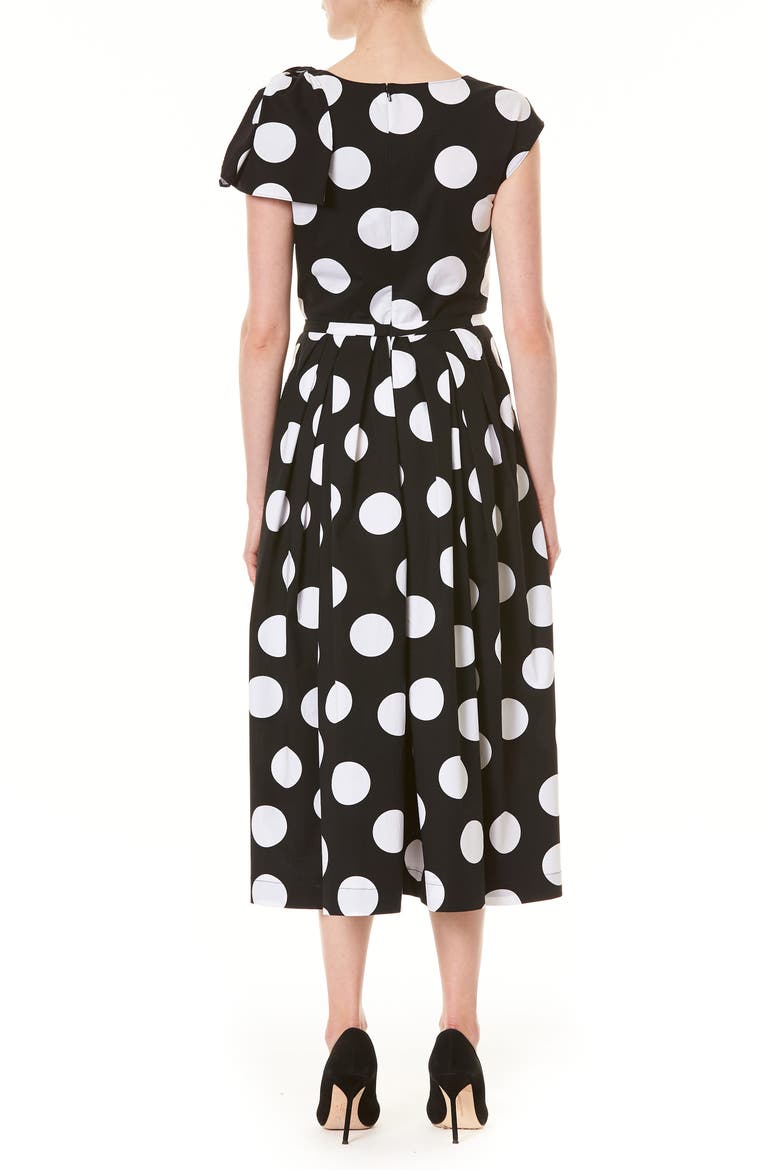 Polka Dot Knot Shoulder Midi Dress, Alternate, color, BLACK/ WHITE