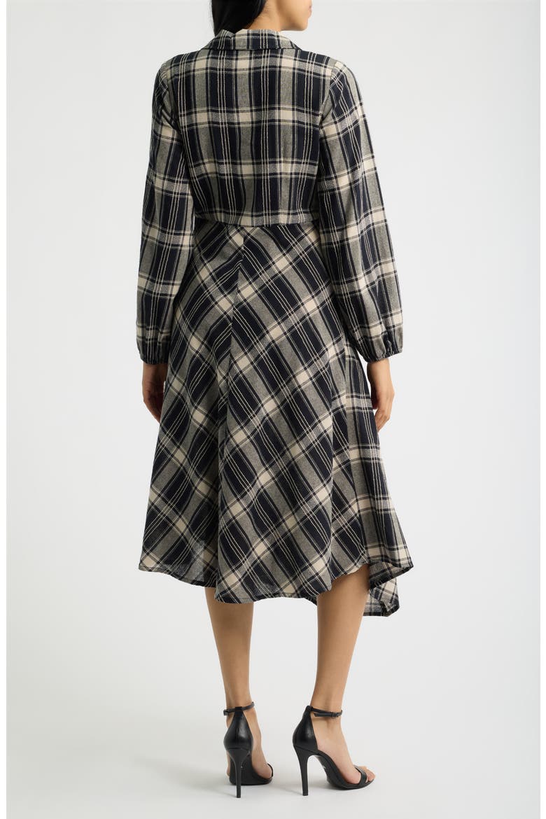 Long Sleeve Asymmetric Plaid Shirtdress, Alternate, color, BLACK