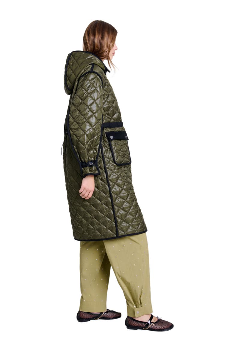 Contrast quilted puffer jacket, Alternate, color, Khaki