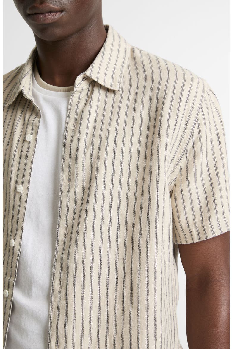 Ballstone Stripe Short Sleeve Hemp Button-Up Shirt, Alternate, color, PARCHMENT/ COASTAL STRIPES