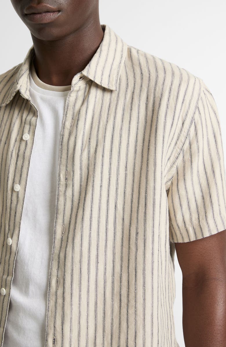 Vince Ballstone Stripe Short Sleeve Hemp Button-Up Shirt, Alternate, color, Parchment/ Coastal Stripes