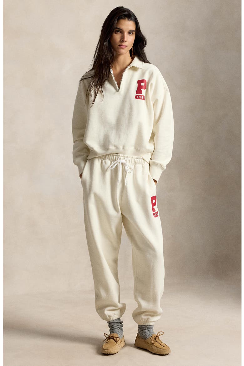 Quarter Zip Graphic Fleece Sweatshirt, Alternate, color, WARM WHITE