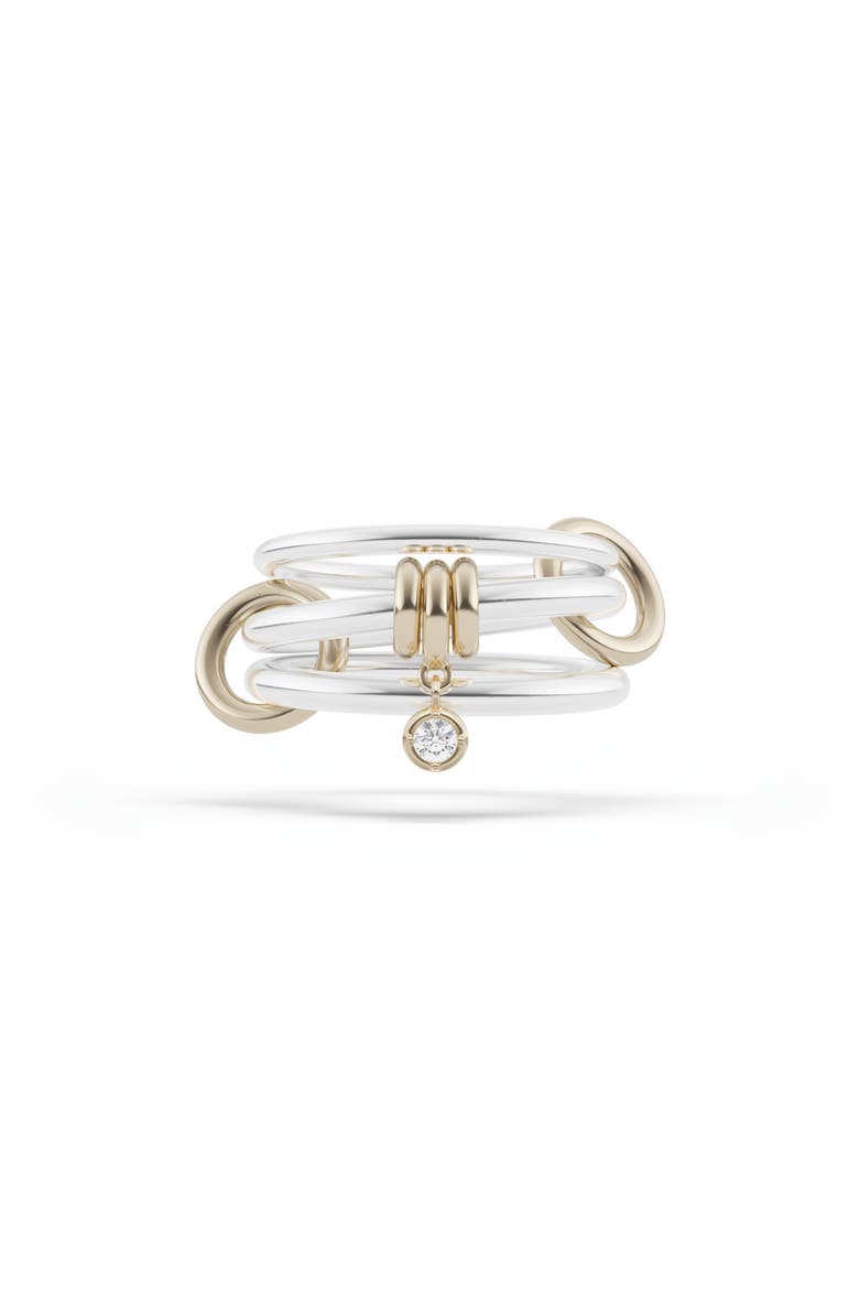 Piera Sterling Silver, 18K Gold & Diamond Two-Tone Link Ring, Main, color, SILVER