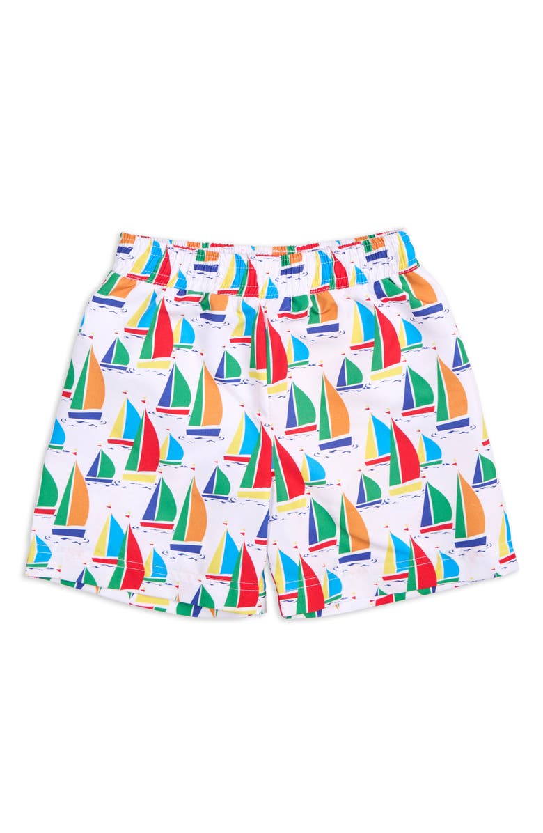 Florence Eiseman Sailboat Print Swim Trunk, Main, color, White / Multicolor