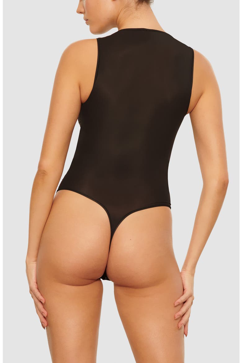 Jelly Sheer Crewneck Thong Bodysuit, Alternate, color, ONYX