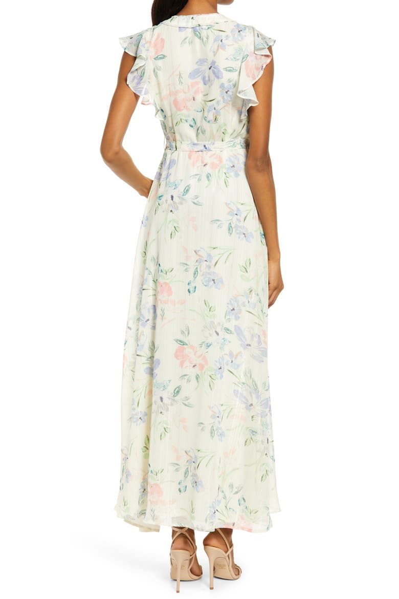 Ruffle Tie Waist Dress, Alternate, color, IVORY WATERCOLOR FLORAL