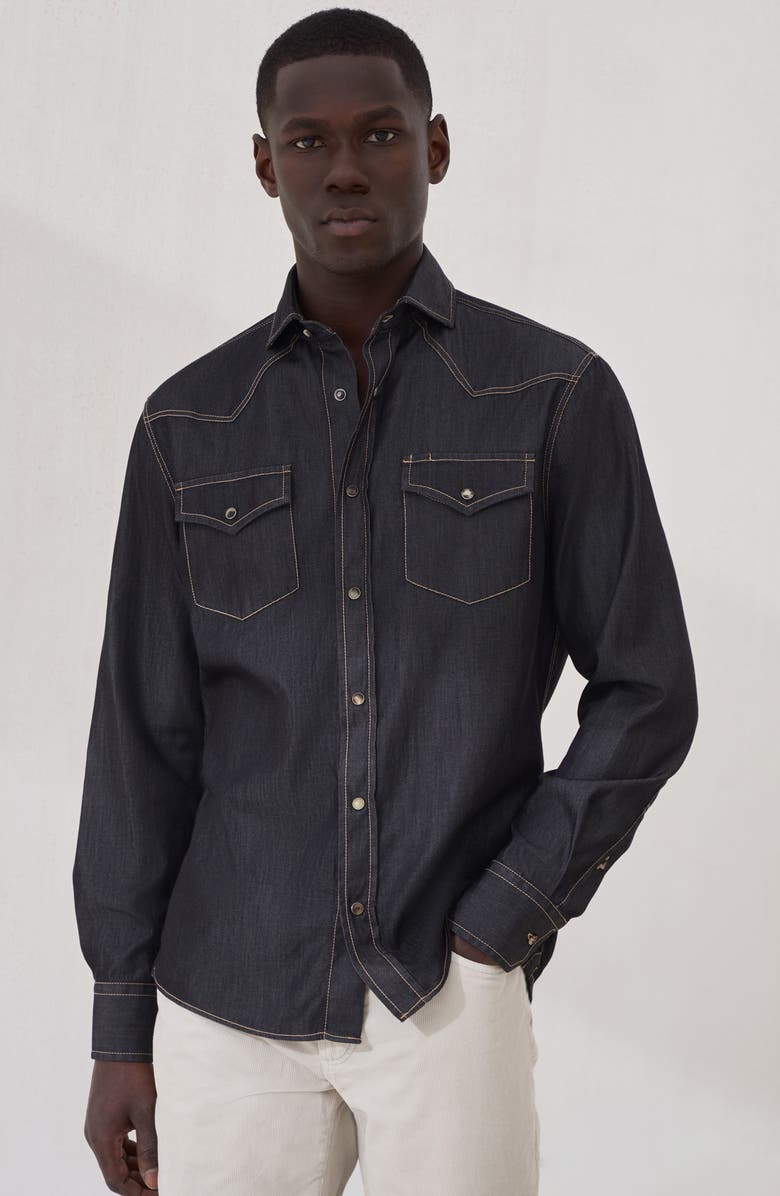 Brunello Cucinelli Lightweight denim shirt, Alternate, color, Dark Grey