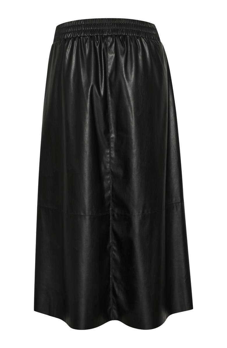 Kaffe Kamikka Faux Leather A-Line Midi Skirt, Alternate, color, Black Deep