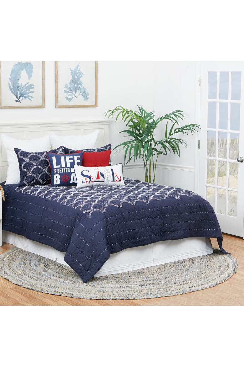 Scallop Cotton Quilt Set  - Reversible and Machine Washable, Main, color, Blue