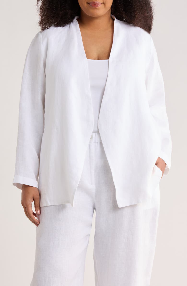 Eileen Fisher Open Front Organic Linen Jacket, Main, color, White