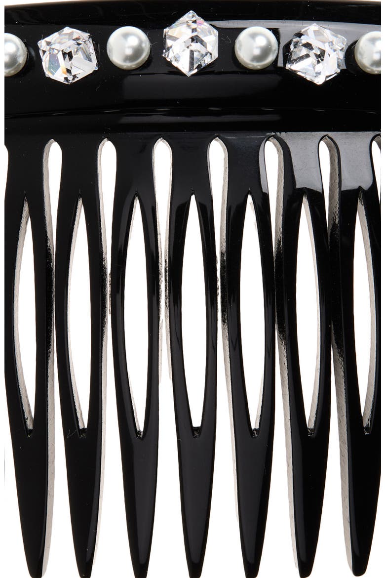Crystal & Faux Pearl Hair Comb, Alternate, color, BLACK