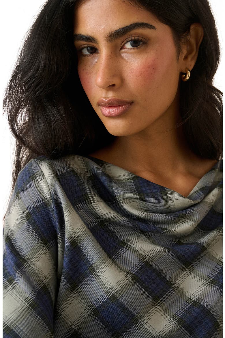 Cruz Cowl Neck Plaid Top, Alternate, color, BLUE