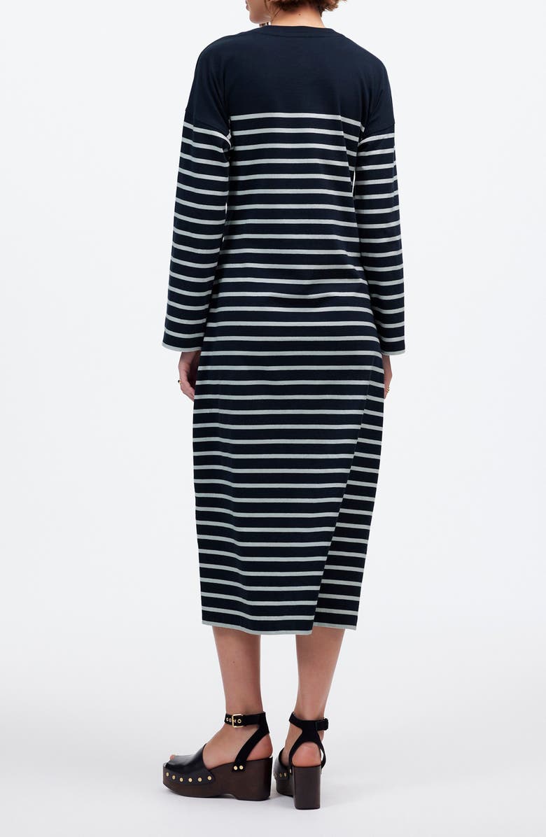Madewell Stripe Side Tie Long Sleeve Knit Maxi Dress, Alternate, color, Dark Navy