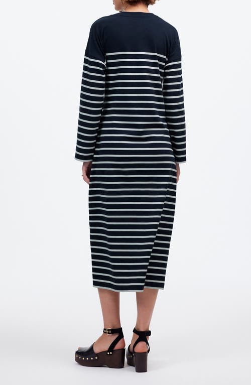 Madewell Stripe Side Tie Long Sleeve Knit Maxi Dress In Placed Stripe Dark Navy