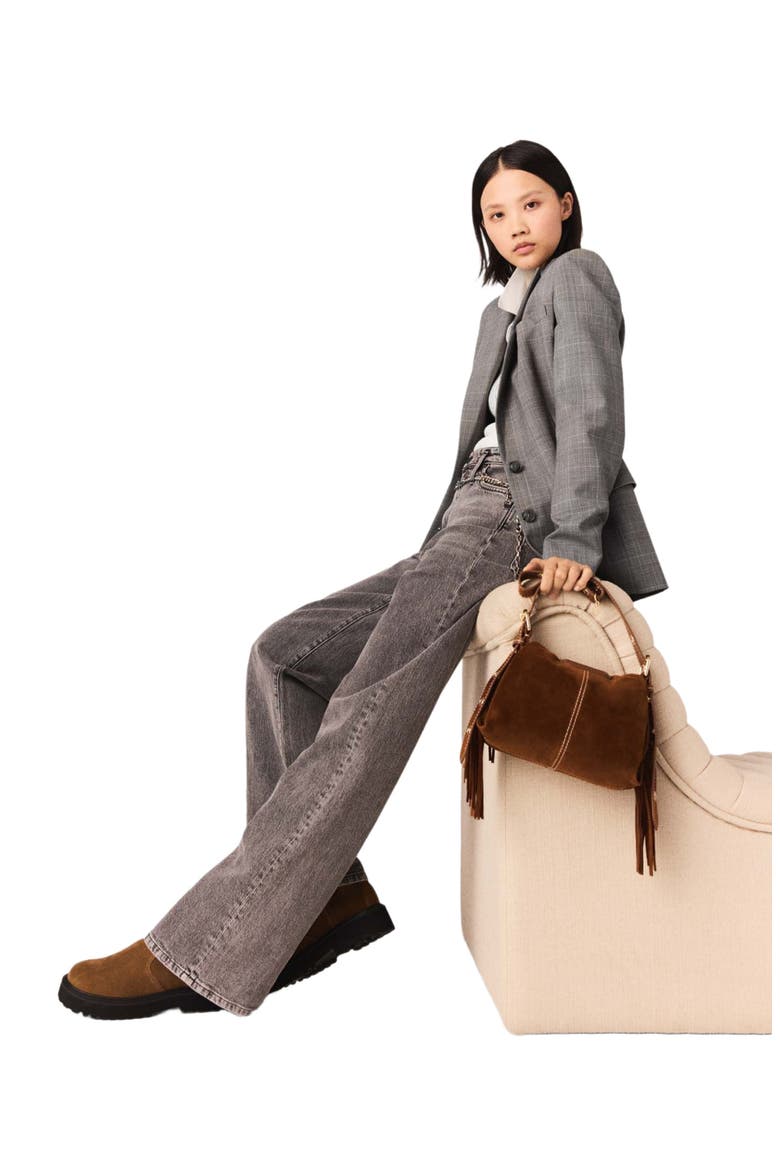 Wide-leg jeans with chain-link belt, Alternate, color, Grey
