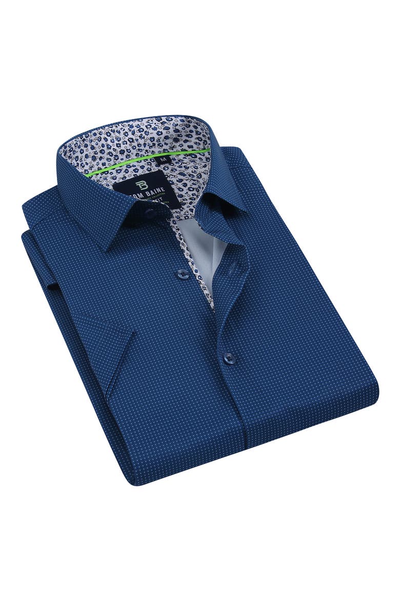 Slim Fit Performance Short Sleeve Button-Up Shirt, Alternate, color, BLUE
