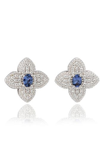 Suzy Levian Sapphire Clover Stud Earrings In Metallic