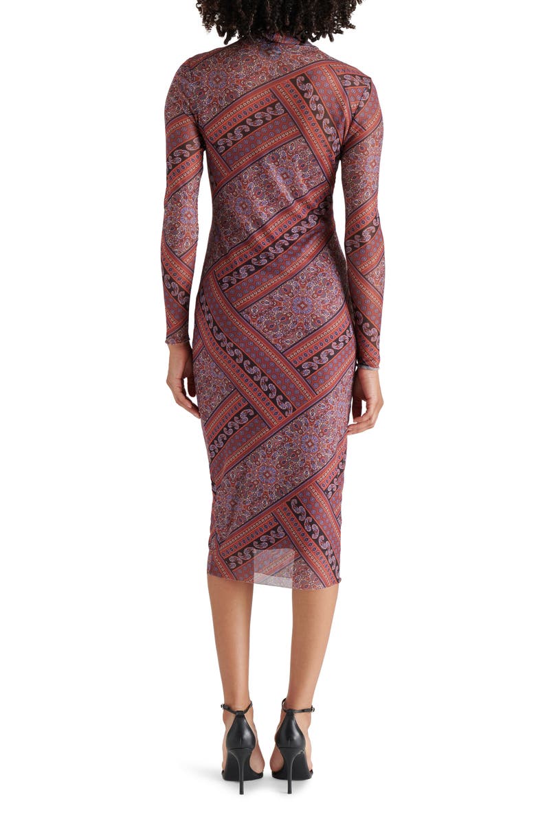 Steve Madden Vivienne Scarf Print Long Sleeve Turtleneck Mesh Midi Dress, Alternate, color, Multi