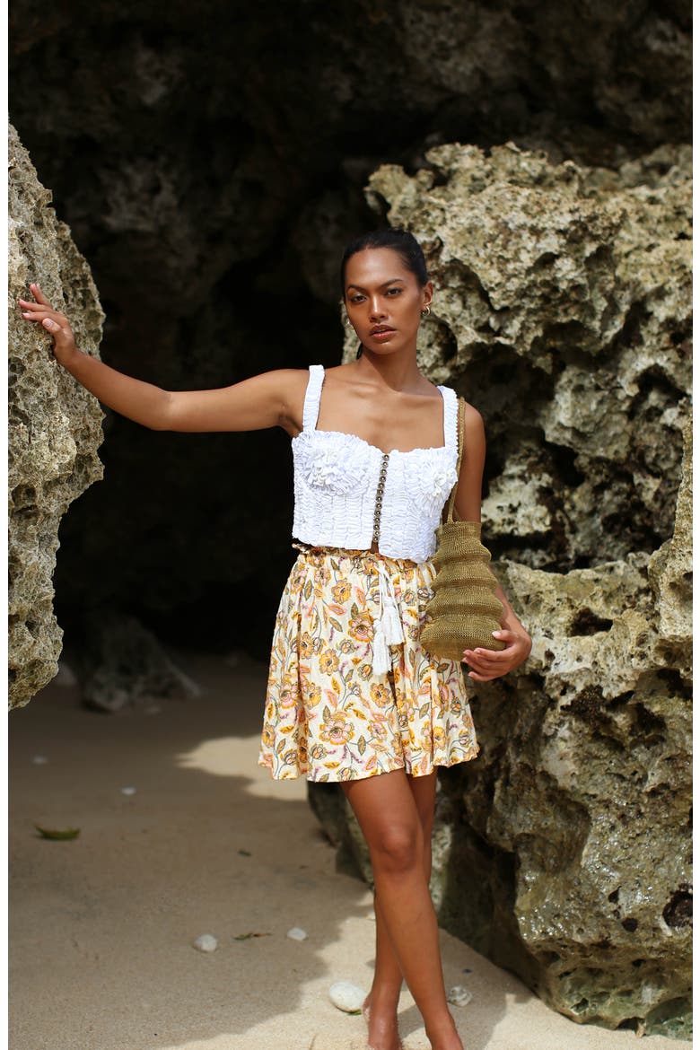 Sekar Floral Skort | High-Waisted Cotton Skirt Shorts, Alternate, color, Yellow