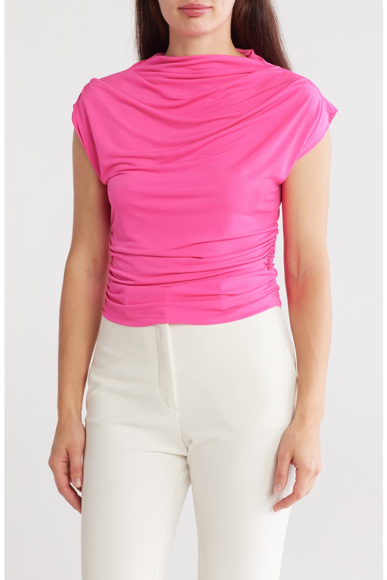 Cap Sleeve Ruched Crop Top, Main, color, FUCHSIA