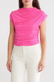 Renee C Cap Sleeve Ruched Crop Top