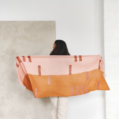 Studio Variously Canyon Hand Embroidered Hand Woven Merino Silk Soft Scarf In Orange